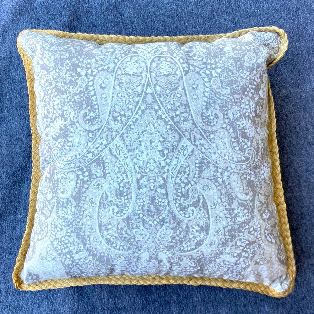 Large Paisley Throw Pillow with Hand Braided Jute Trim. 20”x20”